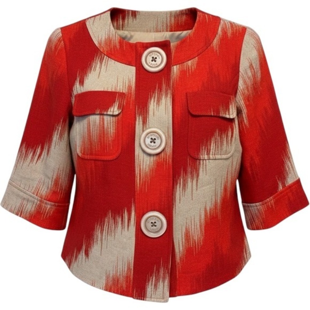 Michael Kors Red Ikat Linen Cropped Jacket Blazer XS RN 111818